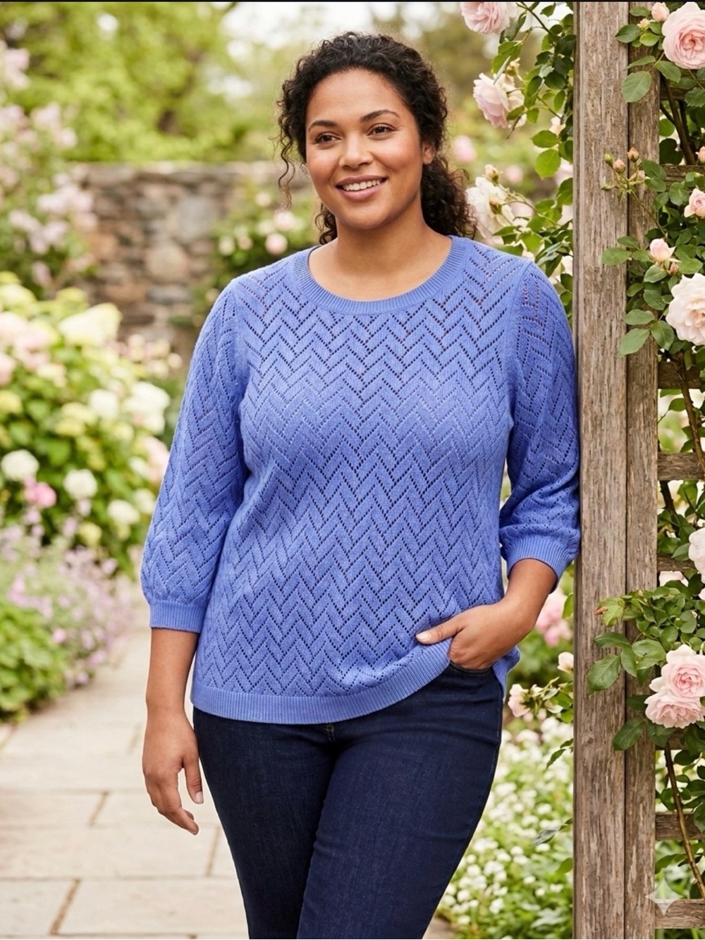 Talbots Plus Petite periwinkle blue sweater w/chevron pattern. Size 2X petite.